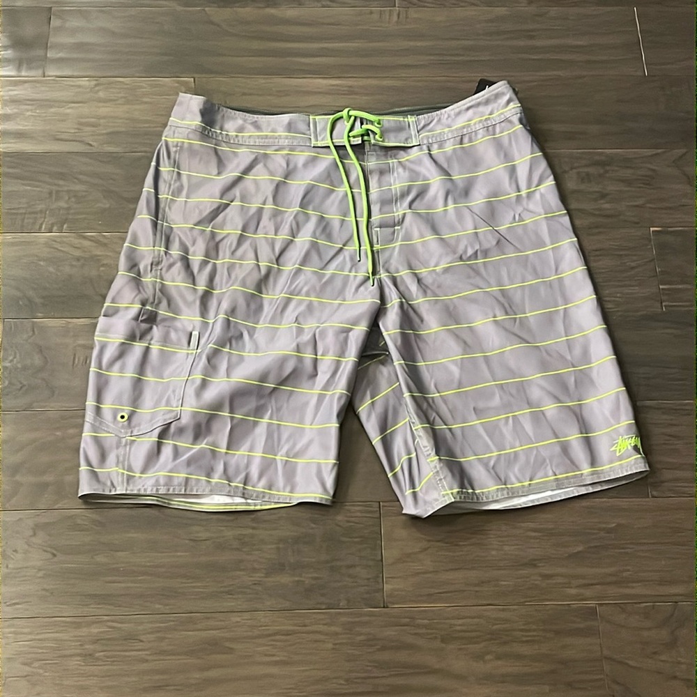 Stussy Cargo Board Shorts Swim Trunks Suit Surfing Unlined Stripe Mens Size 38